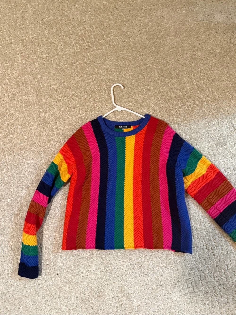 SugarLips Striped Multicolor Crewneck Sweater - Vibrant Rainbow
